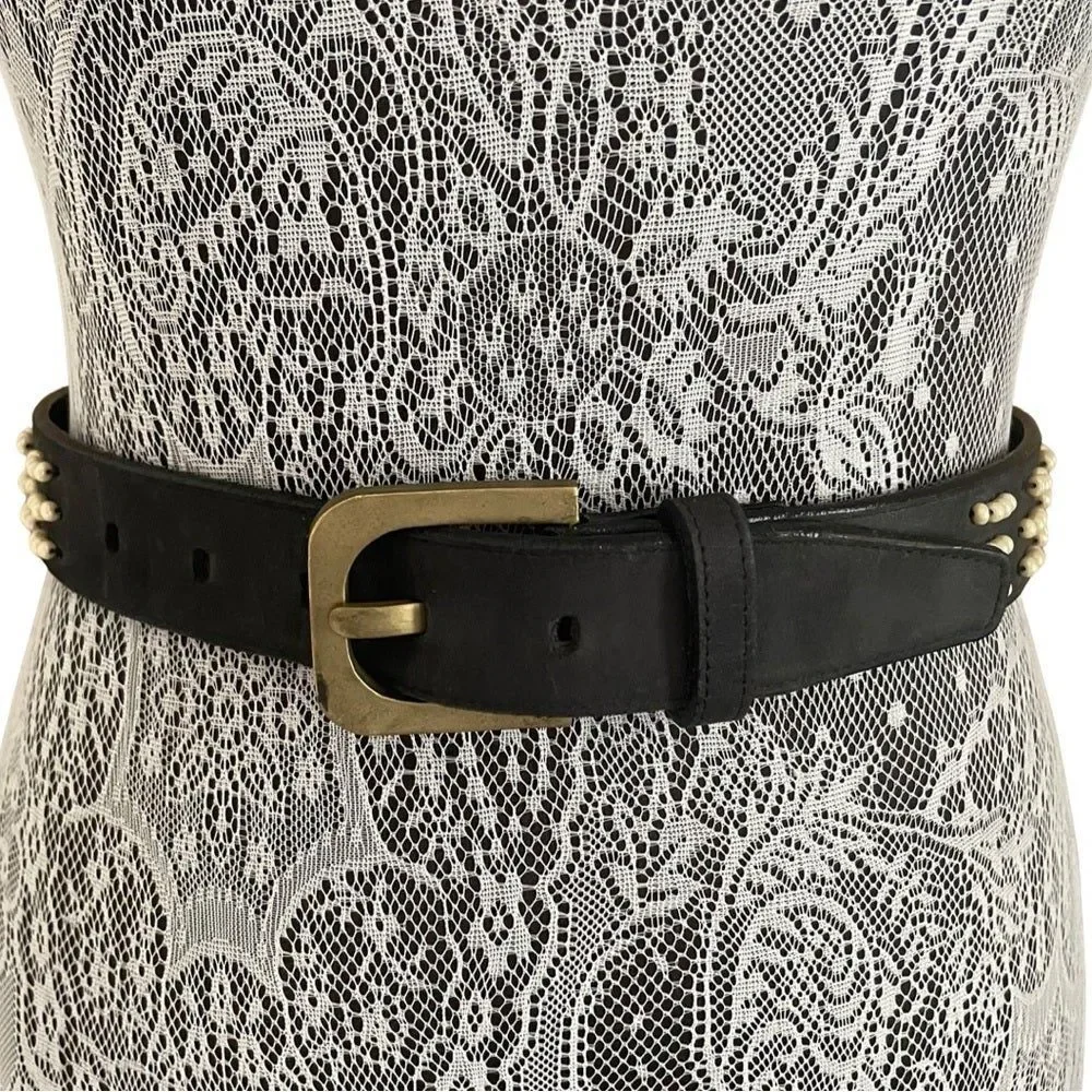 Vintage Genius Dilettante Bead Embellished Leather Belt Size Small
